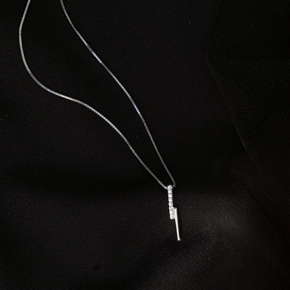 Sterling Silver Diamond Lightening Bolt Necklace - Picture 5 of 6